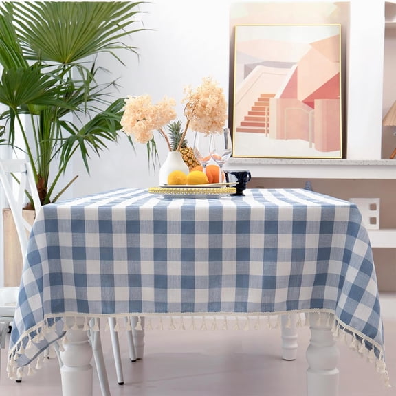 Buffalo Plaid Square Tablecloth-Cotton Blend Gingham Table Cloth for Kitchen Restaurant Farmhouse Spring Summer Holiday Decor (55x55 Inch,Blue)