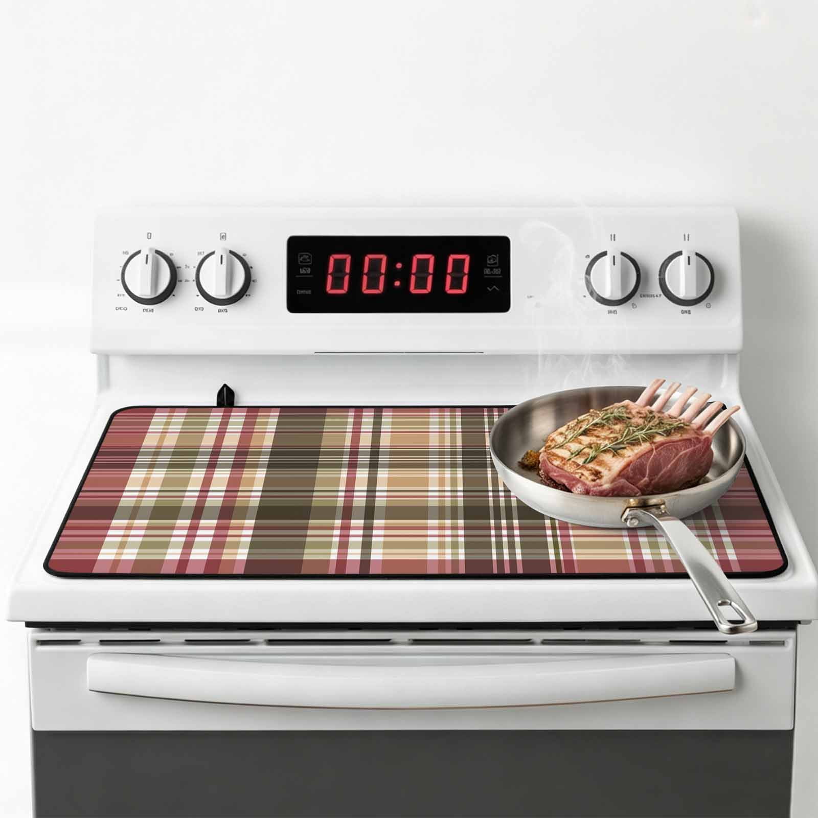 Buffalo Plaid Stove Top Cover for Electric Stove, Heat-proof & Non Slip Glass Top Stove Cover Protector, Modern Farmhouse Colorful Checkered Kitchen Flat Cooktop Rubber Mat 24x21 Inches