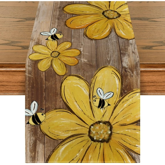 Buffalo Plaid Sunflower Vase Sunshine Summer Table Runner, Spring Kitchen Dining Table Decoration for Home Party Decor(1 PC)