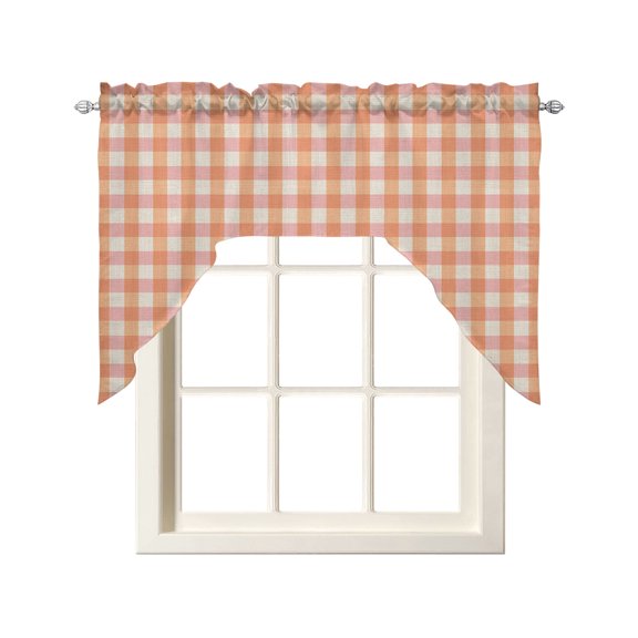 Buffalo Plaid Swag Curtains for Kitchen Farmhouse Orange Checkered Vintage Grid Valances for Windows Small Window Treatment Short Topper for Cafe Bedroom Bathroom Living Room Decor 56x36 Inch