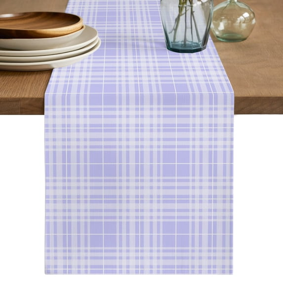 Buffalo Plaid Table Runner 120 Inches Long,Purple Lilac Farmhouse Gingham Striped Cotton Linen Table Runners Dresser Scarves,Fabric Tabletop Scarf Furniture Cover for Home Dinner Party 13"x120"