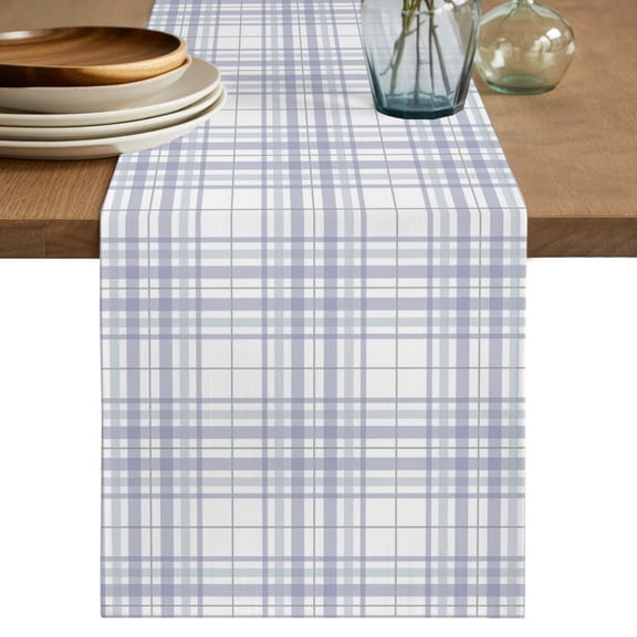 Buffalo Plaid Table Runner 36 Inches Long,Lavender Lilac Farmhouse Minimalist Striped Cotton Linen Table Runners Dresser Scarves,Fabric Tabletop Scarf Furniture Cover for Home Dinner Party 13"x36"