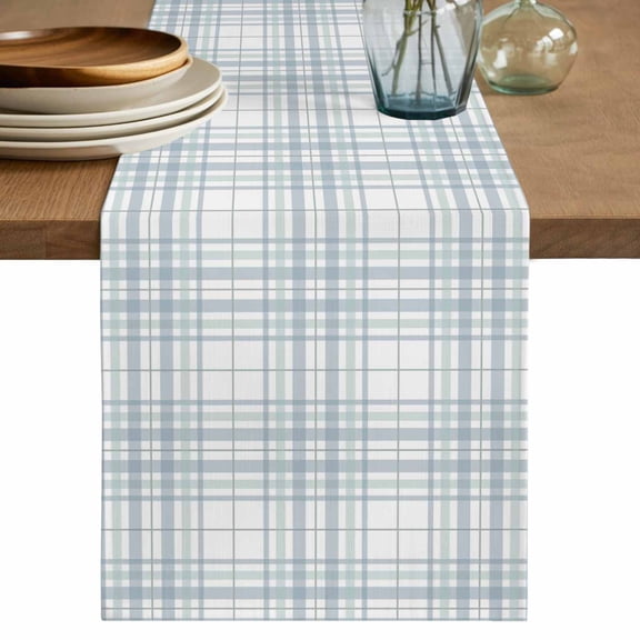 Buffalo Plaid Table Runner 48 Inches Long,Slate Blue Grey Farmhouse Minimalist Striped Cotton Linen Table Runners Dresser Scarves,Fabric Tabletop Scarf Furniture Cover for Home Dinner Party 13"x48"
