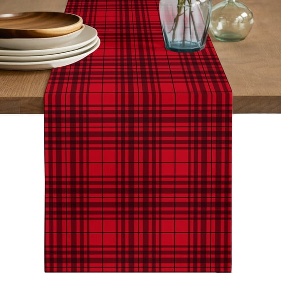 Buffalo Plaid Table Runner 70 Inches Long,Crimson Red Farmhouse Gingham Striped Cotton Linen Table Runners Dresser Scarves,Fabric Tabletop Scarf Furniture Cover for Home Dinner Party 13"x70"