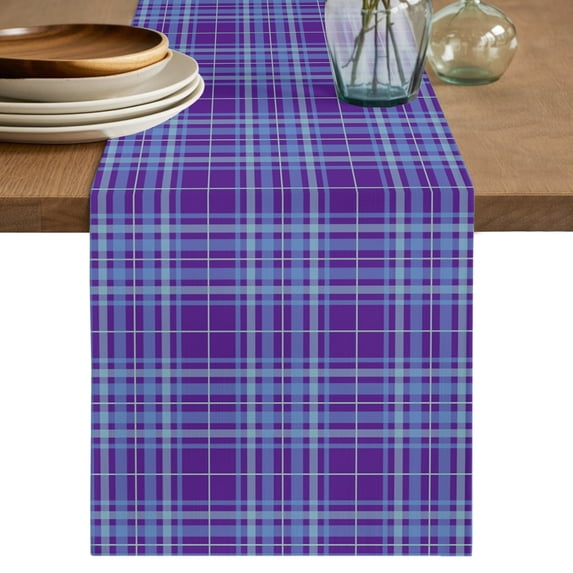 Buffalo Plaid Table Runner 90 Inches Long,Purple Blue Farmhouse Gingham Striped Cotton Linen Table Runners Dresser Scarves,Fabric Tabletop Scarf Furniture Cover for Home Dinner Party 13"x90"