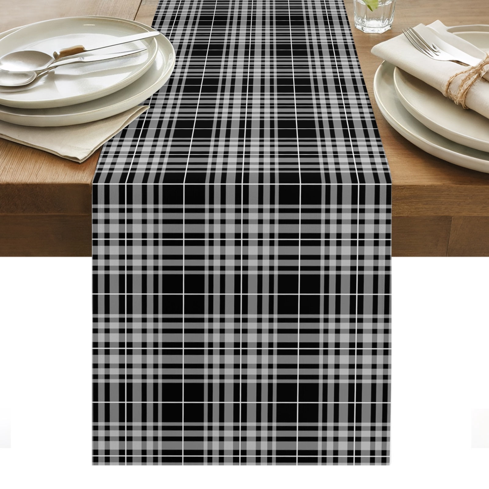 Buffalo Plaid Table Runner Black White Gray Farmhouse Gingham Striped — free download