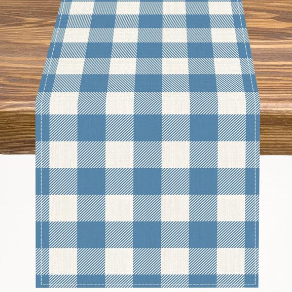 Buffalo Plaid Table Runner Blue White Kitchen Dinner Runner for Indoor Home Living Room Party Dining Table Decoration 13"x36"