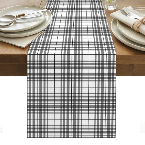Buffalo Plaid Table Runner Charcoal Gray Farmhouse Gingham Striped Tablerunners 13 x 70 Inch, Table Decorations Tabletop Scarf for Summer Gathering Holiday Farmhouse Kitchen Dining Decor