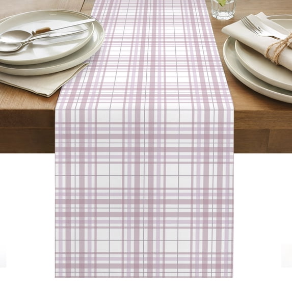 Buffalo Plaid Table Runner Dusty Rose Pink Farmhouse Stripes Minimalist Tablerunners 13 x 36 Inch, Table Decorations Tabletop Scarf for Summer Gathering Holiday Farmhouse Kitchen Dining Decor