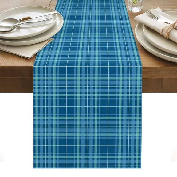 Buffalo Plaid Table Runner Royal Blue Farmhouse Gingham Striped Tablerunners 13 x 36 Inch, Table Decorations Tabletop Scarf for Summer Gathering Holiday Farmhouse Kitchen Dining Decor