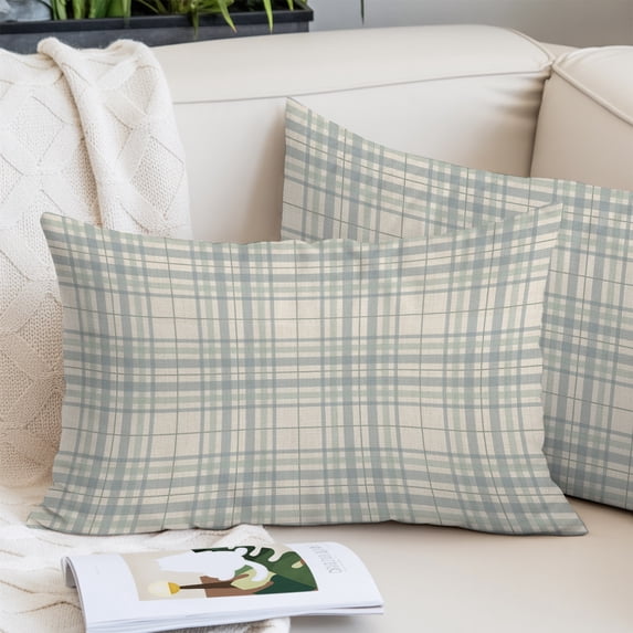 Buffalo Plaid Throw Pillow Cover, Pillowcase Protectors with Zipper, Breathable Decorative Lumbar Pillow Case Cover, Slate Blue Grey Farmhouse Gingham Striped Pillow Shams for Couch Sofa 12x20Inch