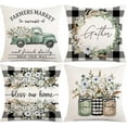 thumbnail image 1 of Buffalo Plaid Throw Pillow Covers 18x18 Set of 4 Farmhouse Blue Floral Eucalyptus Decorations Truck Vase Bless Our Home Linen Cushion Case Gifts for Home Decor Couch Sofa, 1 of 6