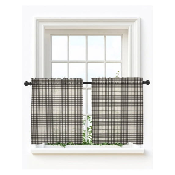 Buffalo Plaid Tier Curtains 24 Inch Length,Sheer Curtains for Bedroom Living Room Jet Black Gray Farmhouse Gingham Striped Short Kitchen Curtains Drapes for Small Half Window 27.5"x24" 2 Panels