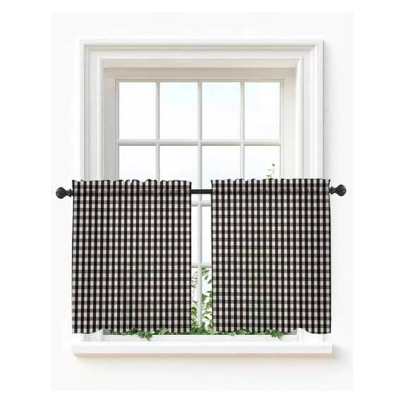 Buffalo Plaid Tier Curtains 24 Inch Length,Sheer Curtains for Bedroom Living Room Window Farmhouse Black White Checkered Vintage Short Kitchen Curtains Drapes for Small Half Window 27.5"x24" 2 Panels