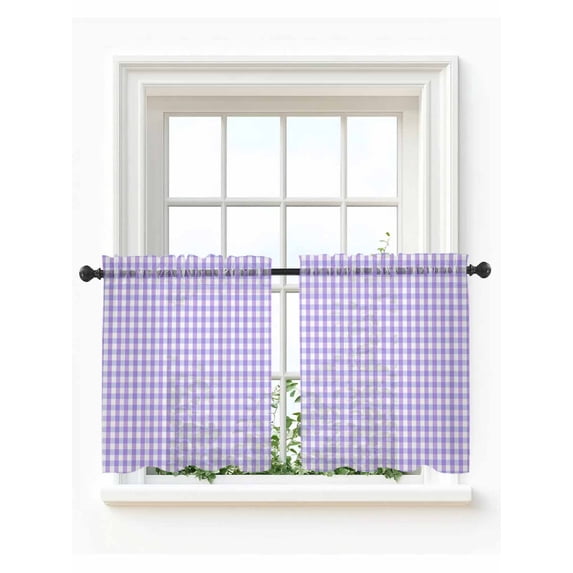 Buffalo Plaid Tier Curtains 36 Inch Length,Sheer Curtains for Bedroom Living Room Farmhouse Purple Checkered Vintage Rustic Short Kitchen Curtains Drapes for Small Half Window 27.5"x36" 2 Panels