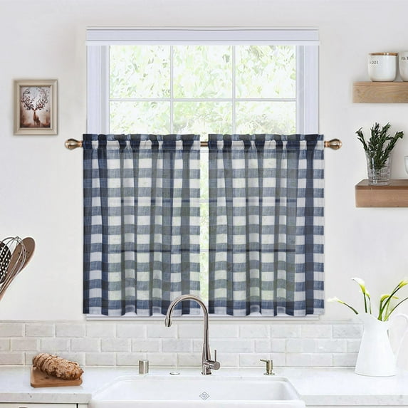 Buffalo Plaid Tier Curtains, Rod Pocket Checkered Light Filtering Curtain Valance