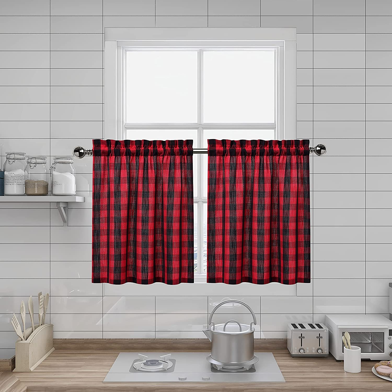 Buffalo Plaid Valance Red and Black Plaid Window Curtain Valance for