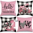 thumbnail image 1 of Buffalo Plaid Valentines Day Pillow Covers 18x18 Set of 4 Valentine Day Decor Polka Dot Pink Heart with Bow Love Truck Decorative Throw Pillows for Sofa Couch Cushion Decorations G447-18, 1 of 6