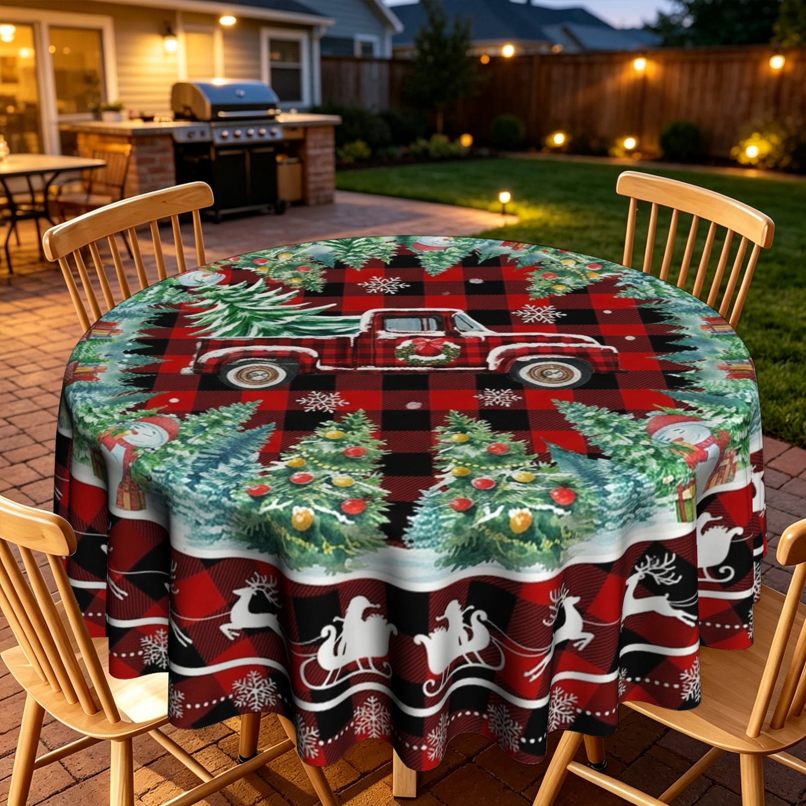 English Red Pattern Buffalo Plaid Vintage Red Truck Reindeer Pine Ornament Border Pattern ...