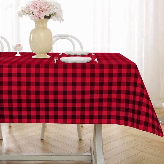 Buffalo Plaid Vinyl Tablecloth With Flannel Backing Rectangle Waterproof & Oil Proof Checkered Tablecloth, Plastic Table Cover for Dining, Party, Indoor, Outdoor, Black and White