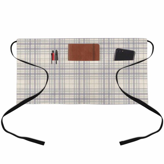 Buffalo Plaid Waitress Apron with 3 Pockets, Lavender Lilac Farmhouse Gingham Striped Server Aprons Waterproof Kitchen Restaurant Half Waist Apron for Men Women