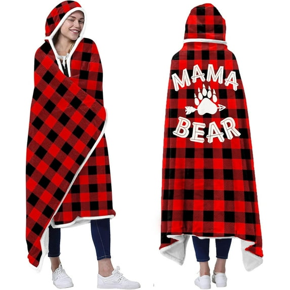 Buffalo Plaid Wearable Blanket Hoodie - Birthday and Christmas Gifts for Mom, Wife - From Daughter, Son, Husband
