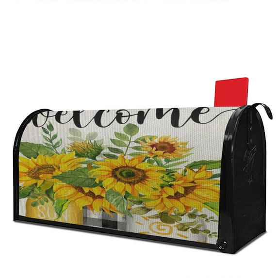 Buffalo Plaid Welcome Mailbox Covers Magnetic Letter Box Wrap Standard Size 21x18 Inch Mailbox Decor Post Letter Box Decoration for Outdoor Garden Yard