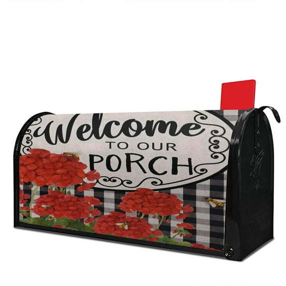 Buffalo Plaid Welcome Mailbox Covers Magnetic Letter Box Wrap Standard Size 21x18 Inch Mailbox Decor Post Letter Box Decoration for Outdoor Garden Yard