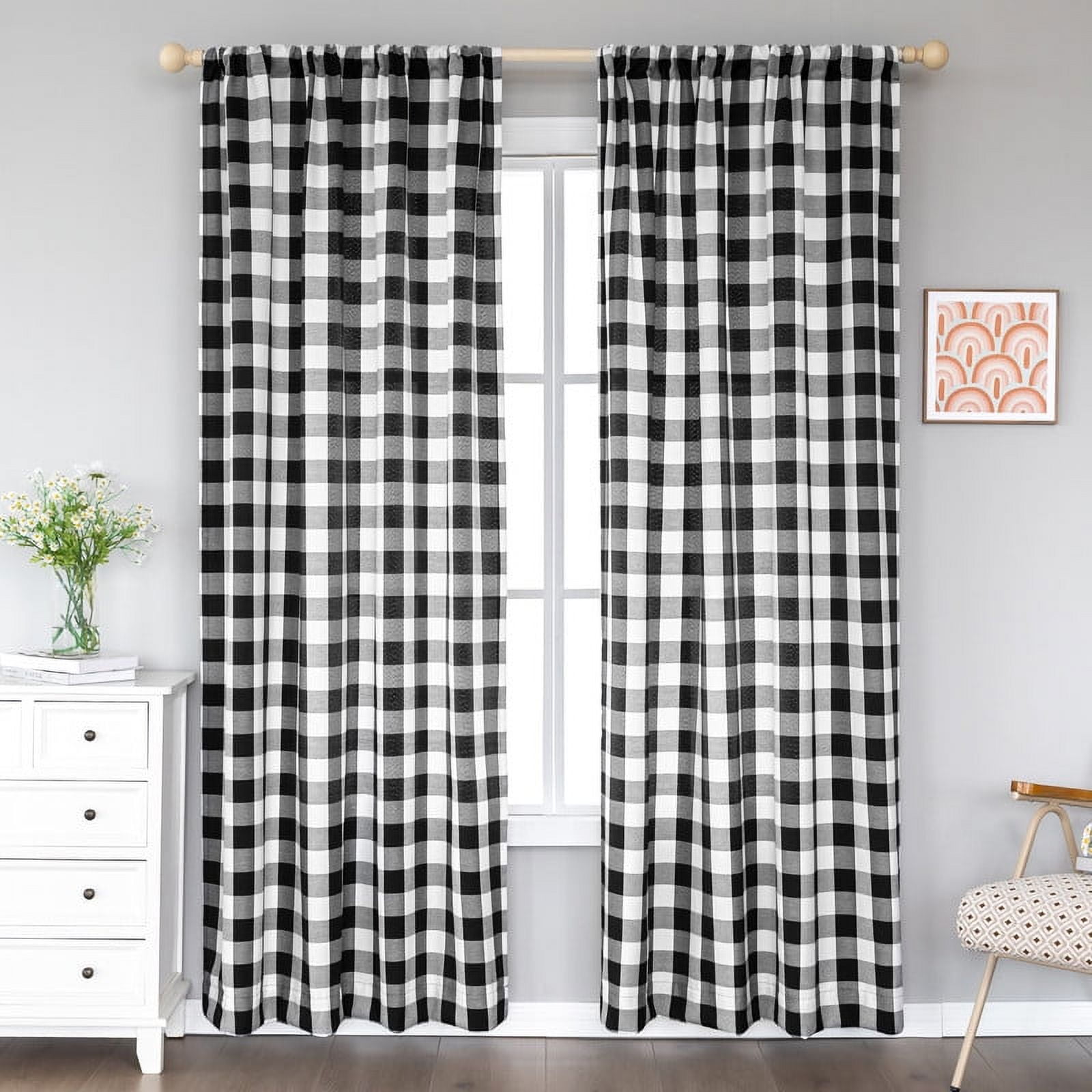 Black and White Cotton Buffalo Check Light-Filtering Window Panel