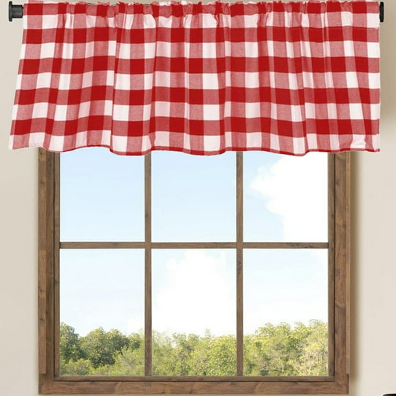 Buffalo Plaid Window Valance Curtain Rod Pocket Kitchen Curtain for Farmhouse Living Room Bedroom Decor, Light Filtering Cottage Style Drapes with Black White Check Pattern for Small Windows