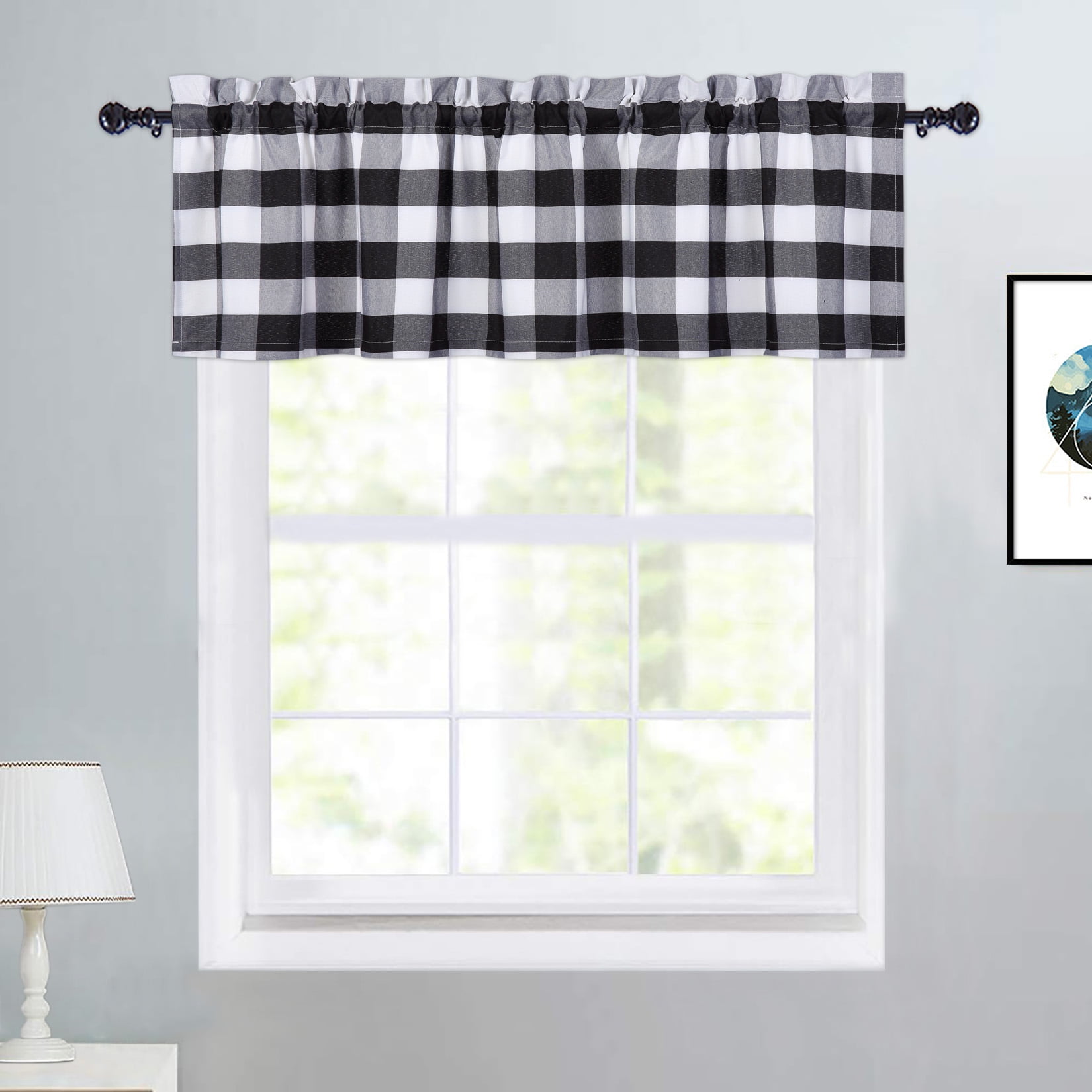 Buffalo Plaid Window Valance Curtain, Yarn Dyed Rod Pocket Curtain