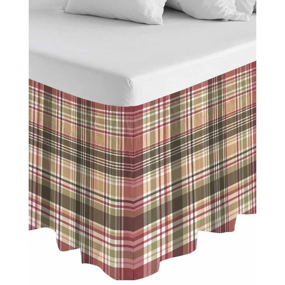Buffalo Plaid Wrap Around Bed Skirts for Queen Bed 16" Drop,Bed Skirt with Adjustable Elastic Belt Dust Ruffle Bed Valance for Bedroom Hotel Luxury Modern Farmhouse Colorful Checkered Bed Frame Cover