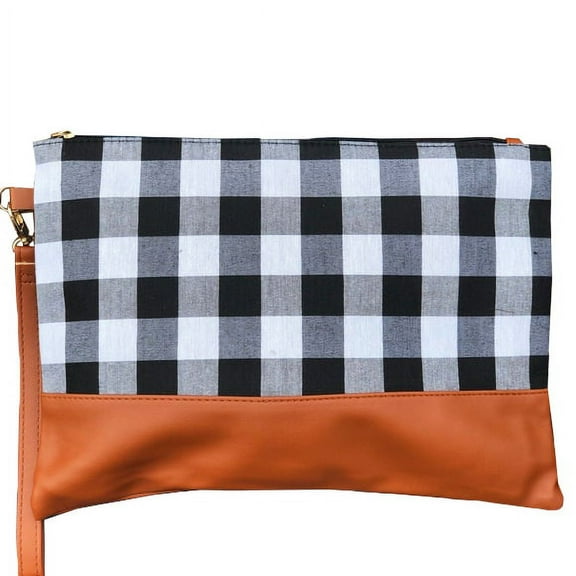 Buffalo Plaid Wristlet Purse Clutch, Black/White