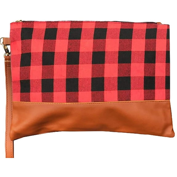 Buffalo Plaid Wristlet Purse Clutch,Red/Black,  12.5”x 9.5”