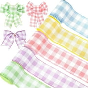 Buffalo Plaids Wired Edge Ribbon Rainbow Color Gingham Checkered Fabric Craft Ribbon for Spring Easter Birthday Gift Wrapping Wreath Bow Making