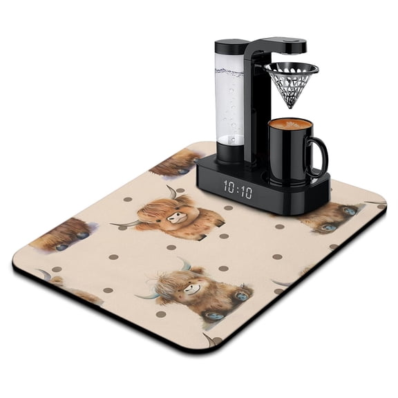 Buffalo Print Coffee Maker Mat - Ultra Absorbent Non-Slip Counter Protector, Cow and Stars Country-Themed Design