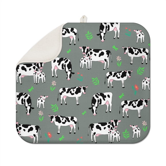 Buffalo Print Heat Resistant Drying Mat - Thick Absorbent Microfiber Sink Pad for Cow Lovers, Compact & Foldable Design