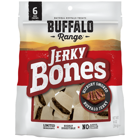 Buffalo Range Hickory Smoked Jerky Dry Dog Treats - 6 Count