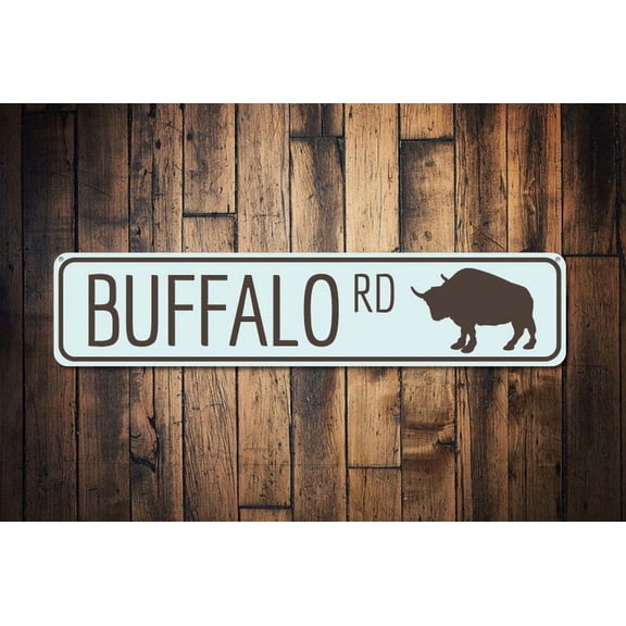Buffalo Rd Sign Custom Lake House Street Sign Metal Buffalo Road Sign Animal Lover Gift Lake House Decor - Buffalo Sign - Size: 16 x 4 Inches