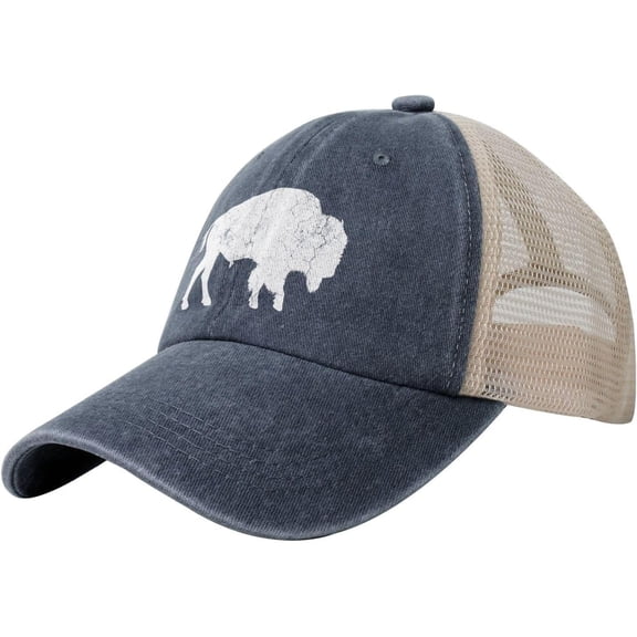 Buffalo Retro Bison Animal Lover Hat Vintage Mesh Baseball Cap Retro Denim Trucker Dad Hat
