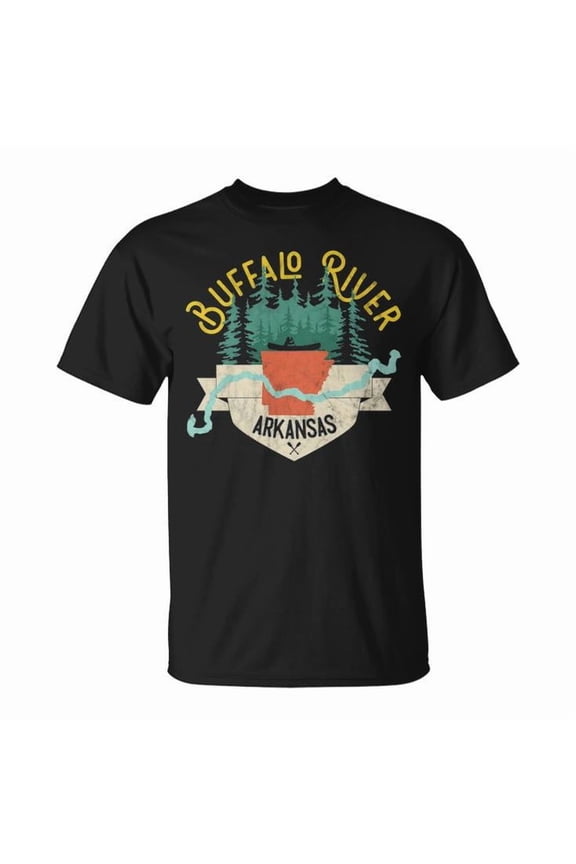 Buffalo River Arkansas National Park River Floating Kayak Graphic Tee Unisex Adult Cotton Outdoor Adventure Gift Casual Nature Lover T-Shirt, Size S, Color Black