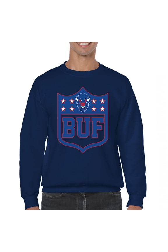 Buffalo Shield Crewneck Sweatshirt Game Night Fantasy Football Fan Tailgate NY