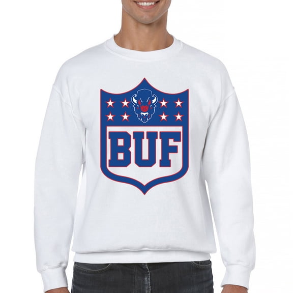 Buffalo Shield Crewneck Sweatshirt Game Night Fantasy Football Fan Tailgate NY