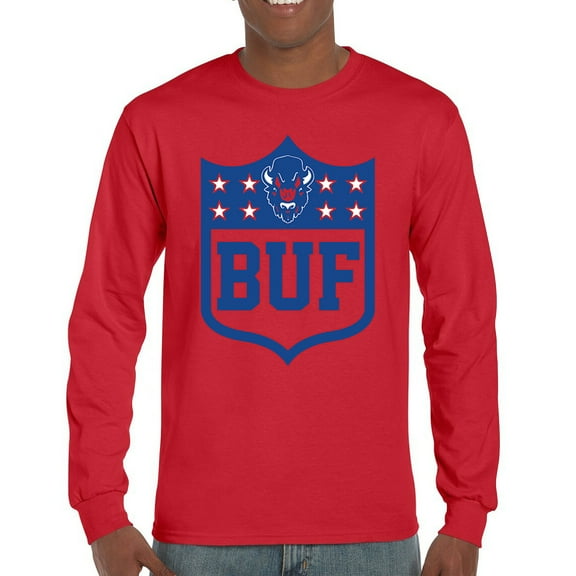 Buffalo Shield Long Sleeve T-shirt Game Night Fantasy Football Fan Tailgate NY