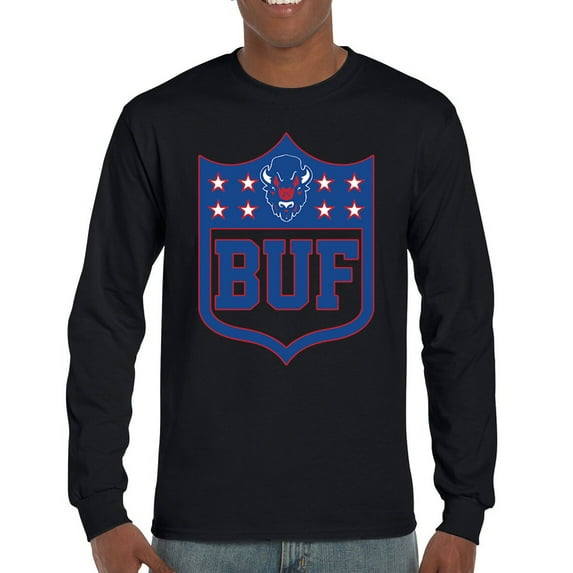 Buffalo Shield Long Sleeve T-shirt Game Night Fantasy Football Fan Tailgate NY