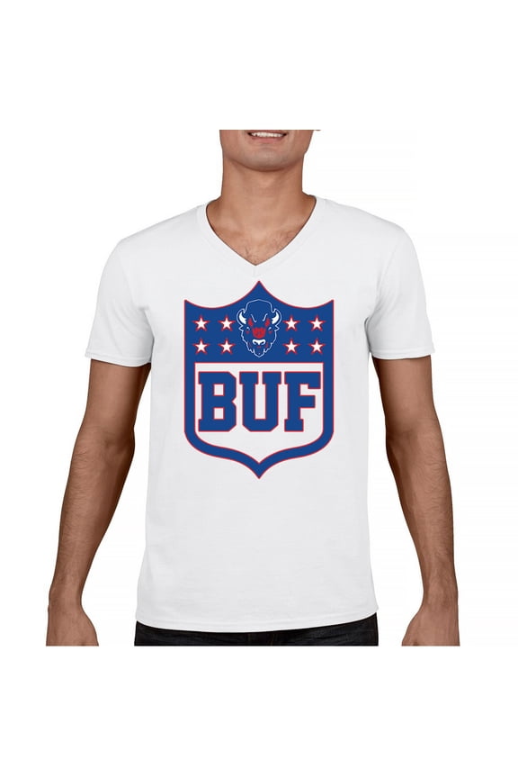 Buffalo Shield Men's V-Neck T-shirt Game Night Fantasy Football Fan Tailgate NY