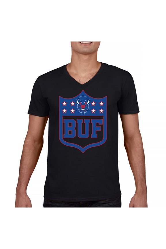 Buffalo Shield Men's V-Neck T-shirt Game Night Fantasy Football Fan Tailgate NY