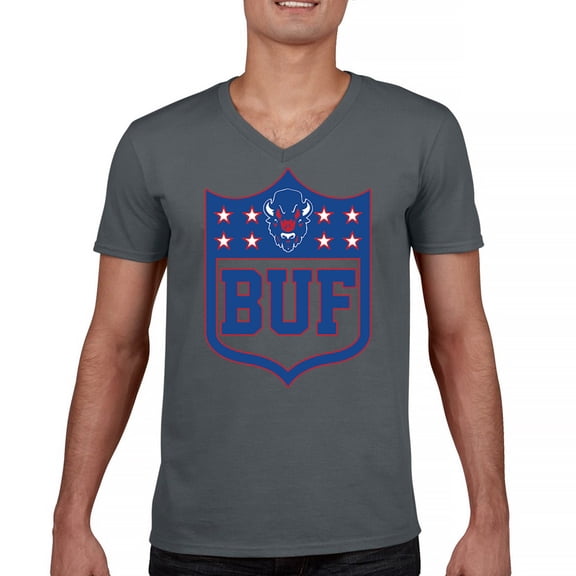 Buffalo Shield Men's V-Neck T-shirt Game Night Fantasy Football Fan Tailgate NY
