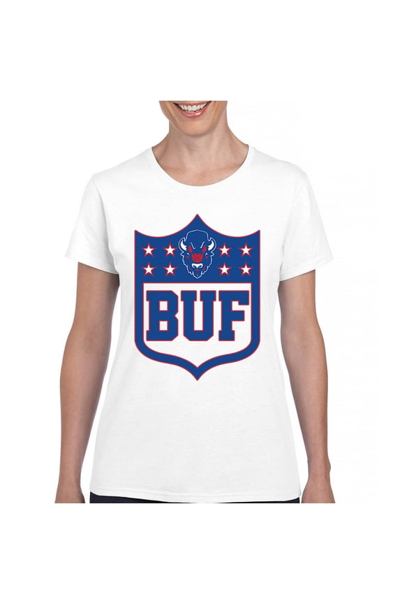 Buffalo Shield T-Shirt Game Night Fantasy Football Fan Tailgate NY Women's Tee