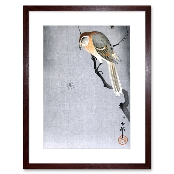 Buffalo Shrike Spider Ohara Koson Art Print Framed Poster Wall Decor 9x7 inch